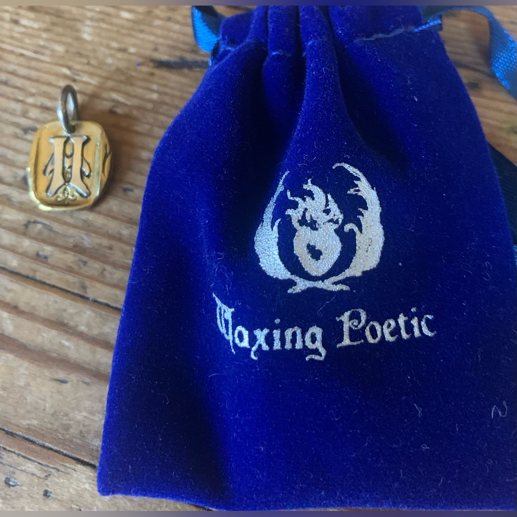 Waxing Poetic Brass & Silver Gothic Insignia “H” Charm With Blue Pouch